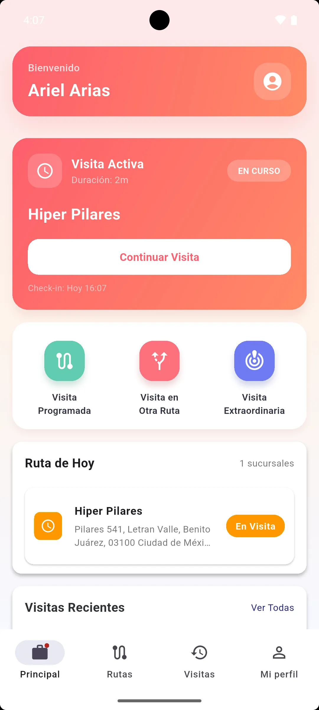 App móvil mostrando interfaz clara y amigable para promotores